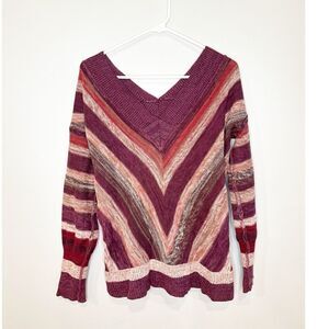 Free people striped v-neck sweater maroon